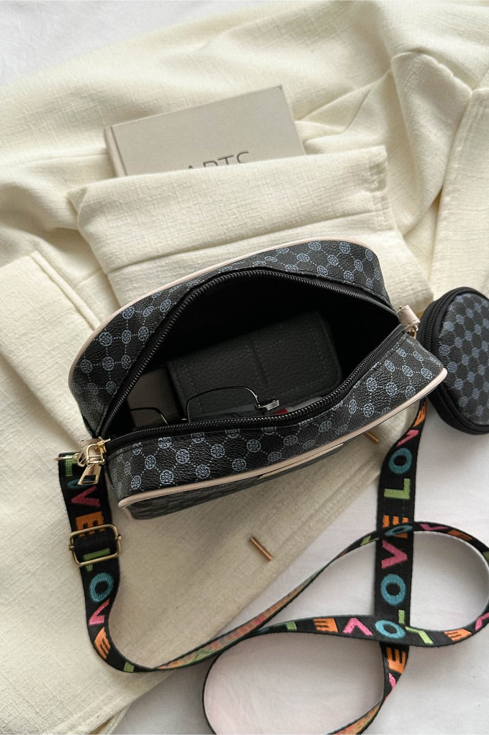 Printed Slogan Shoulder Bag