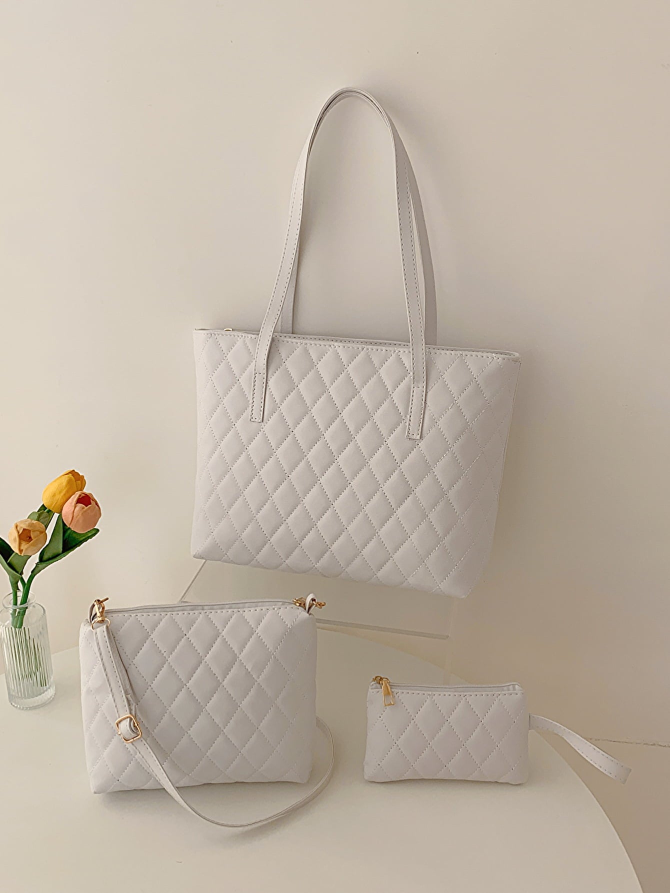Three-Piece Diamond Print Bag Set