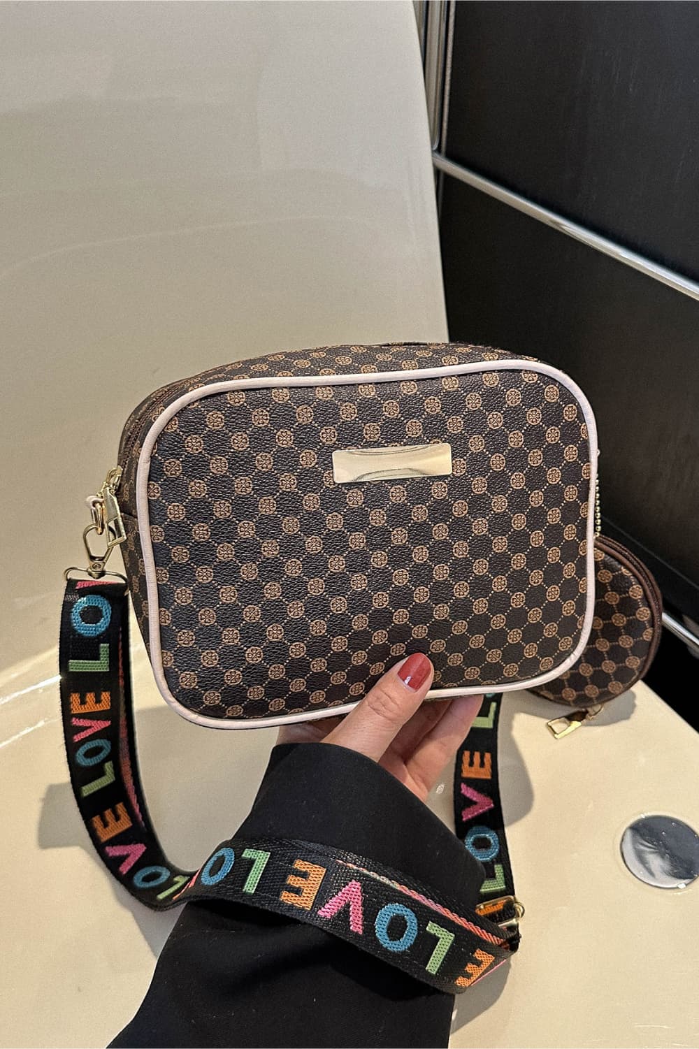 Printed Slogan Shoulder Bag