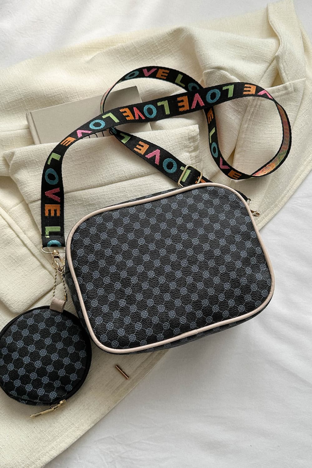 Printed Slogan Shoulder Bag