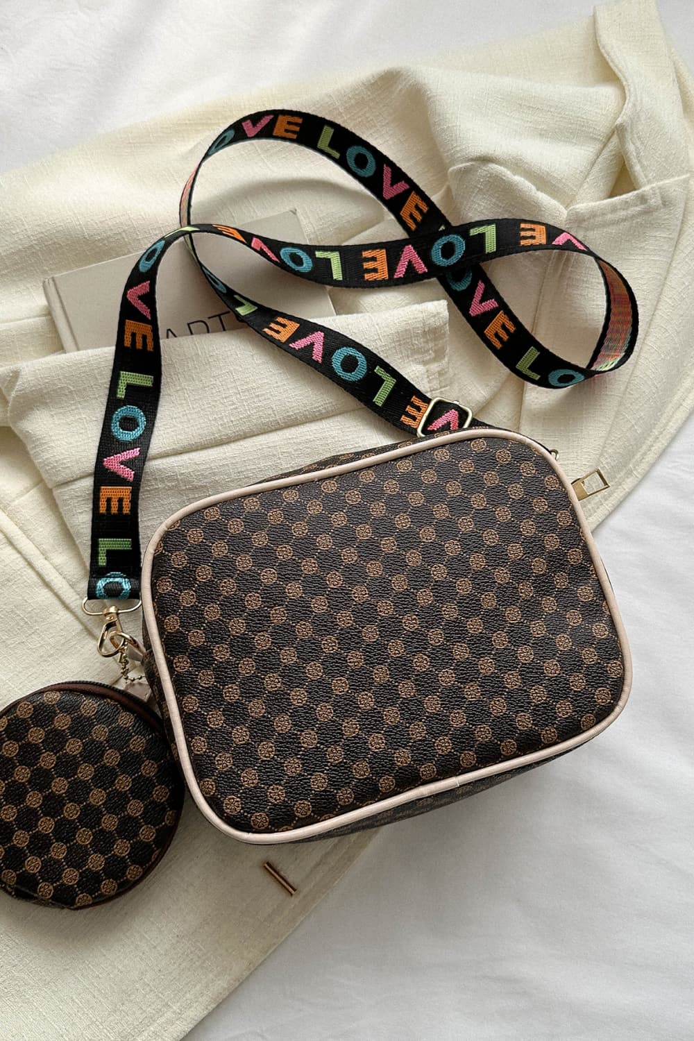 Printed Slogan Shoulder Bag