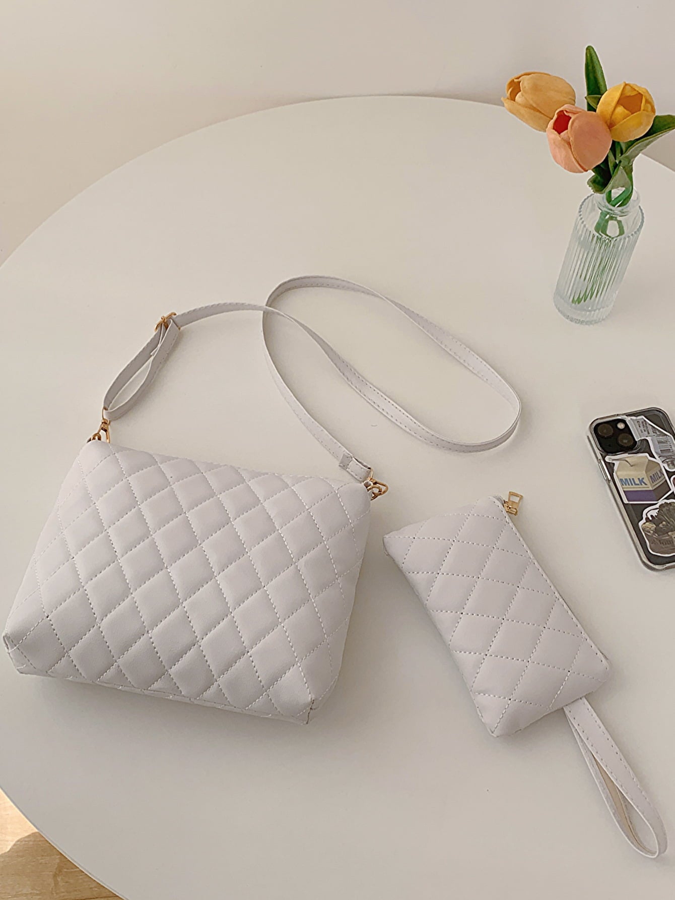 Three-Piece Diamond Print Bag Set