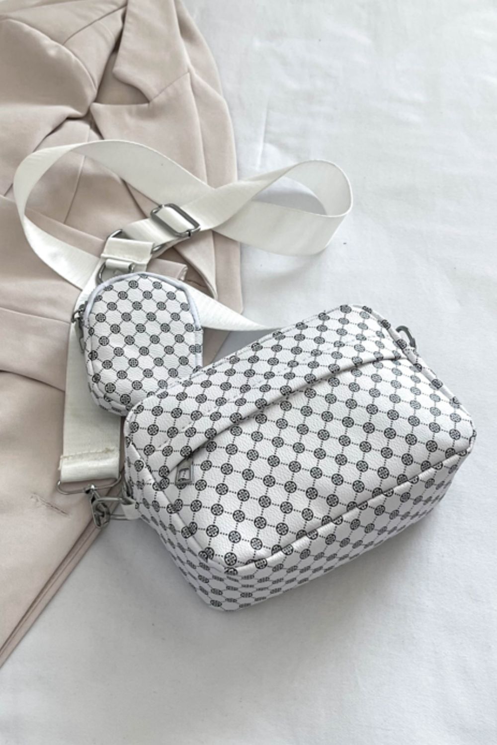Geometric Leather Shoulder Bag with Small Purse