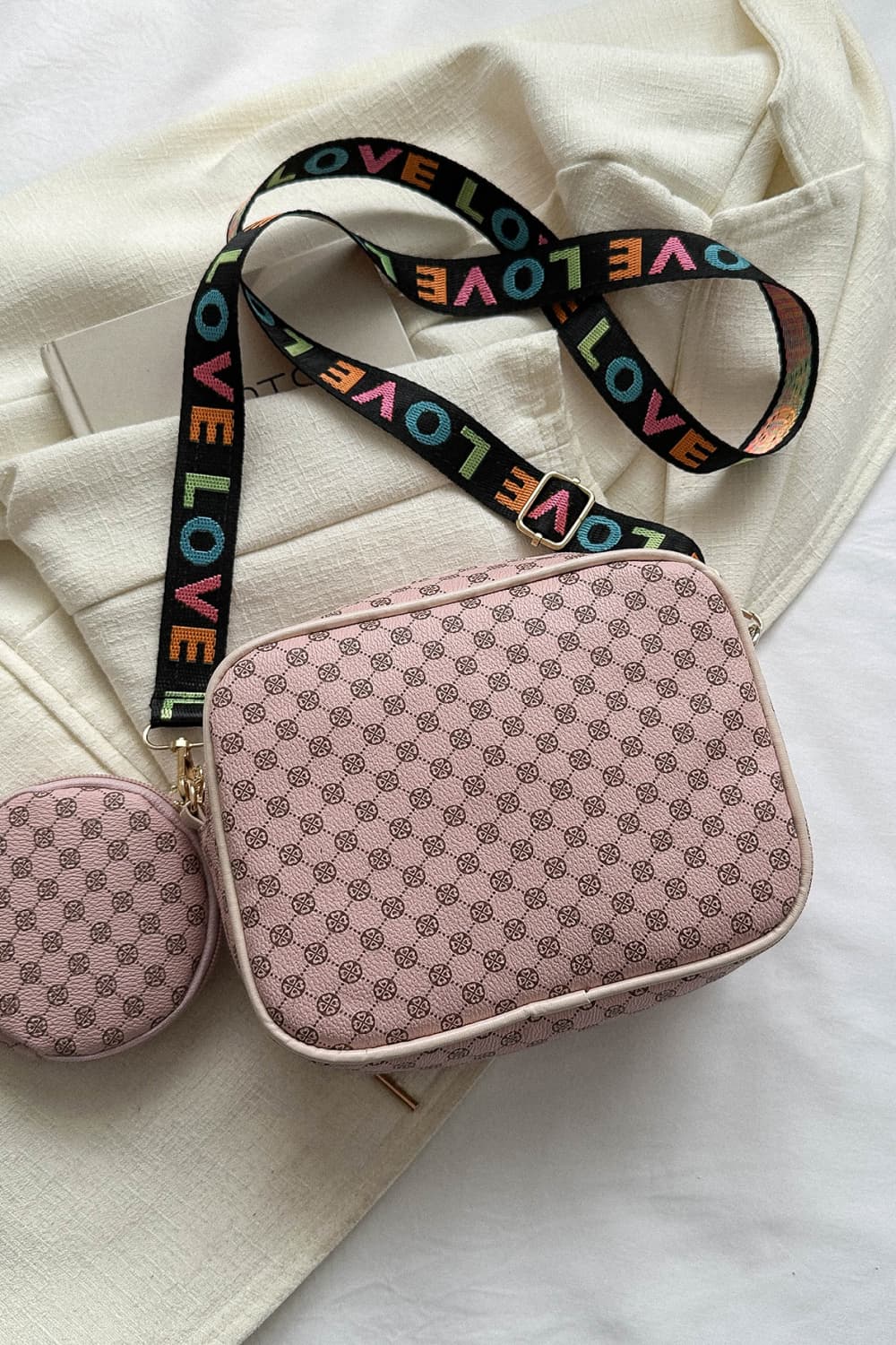 Printed Slogan Shoulder Bag