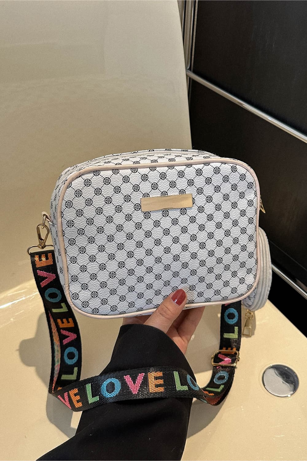 Printed Slogan Shoulder Bag