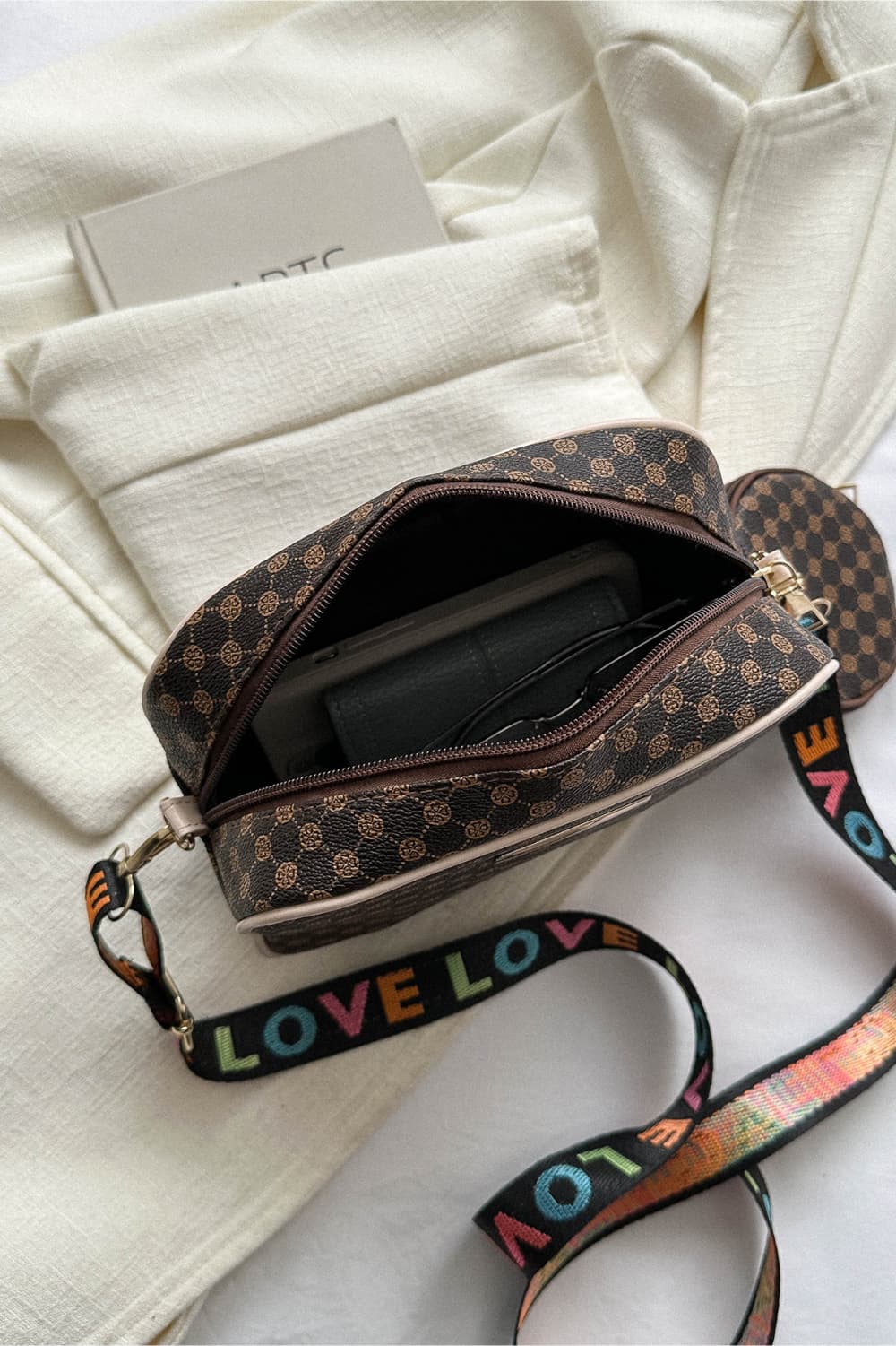 Printed Slogan Shoulder Bag