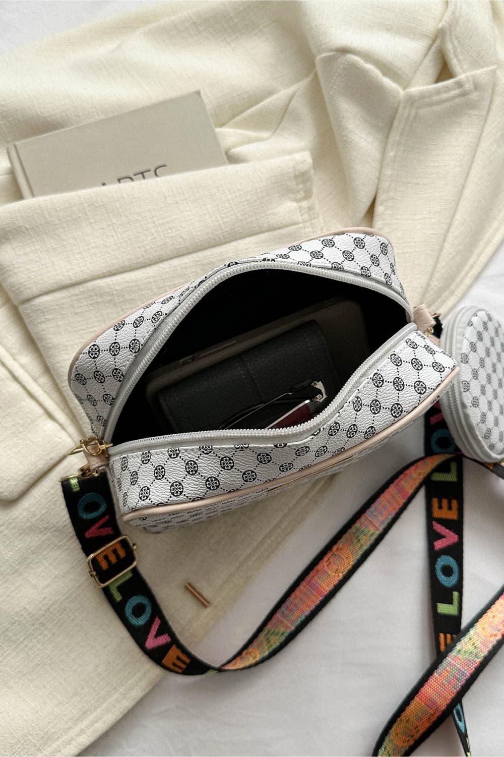 Printed Slogan Shoulder Bag