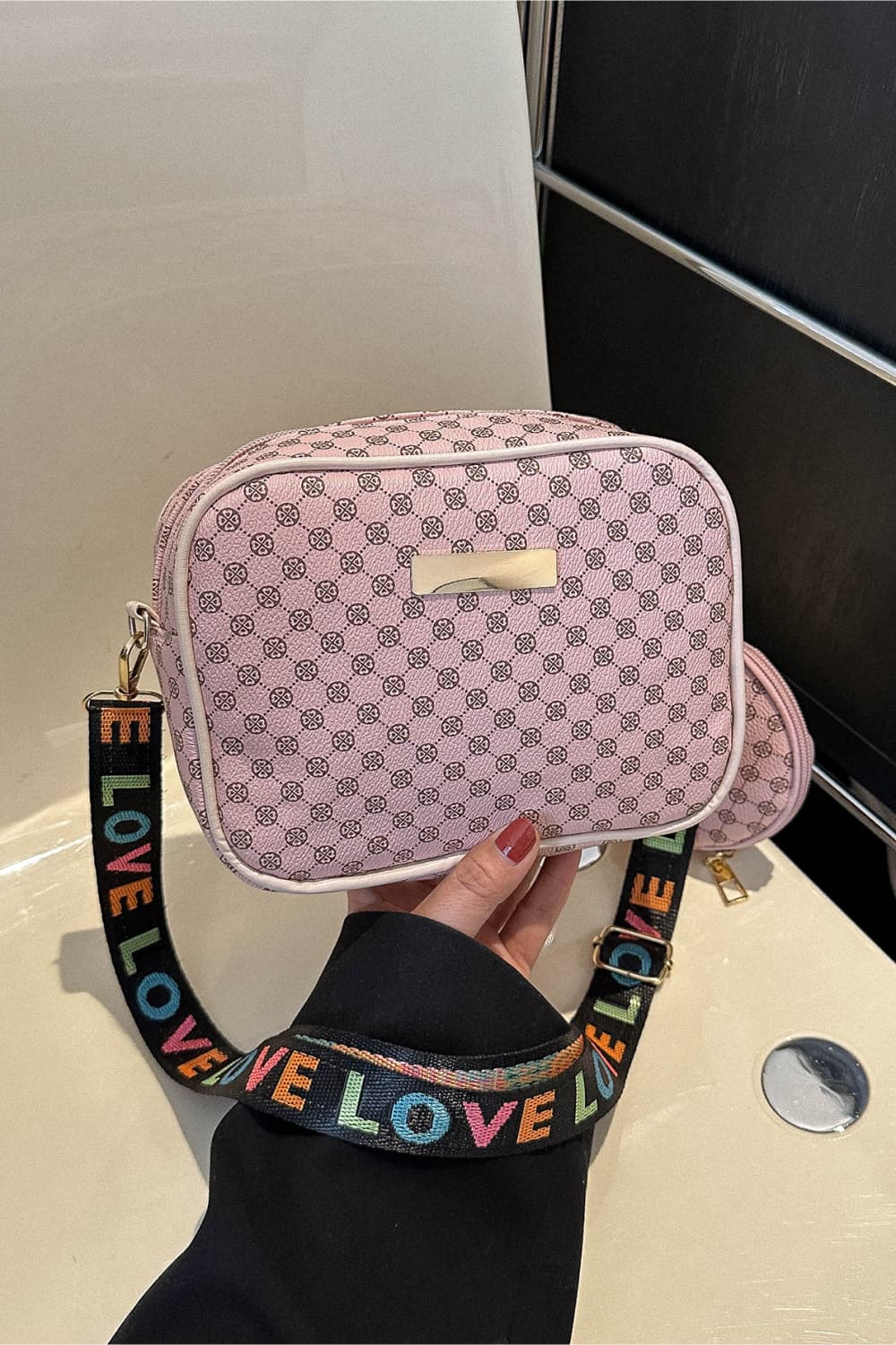 Printed Slogan Shoulder Bag