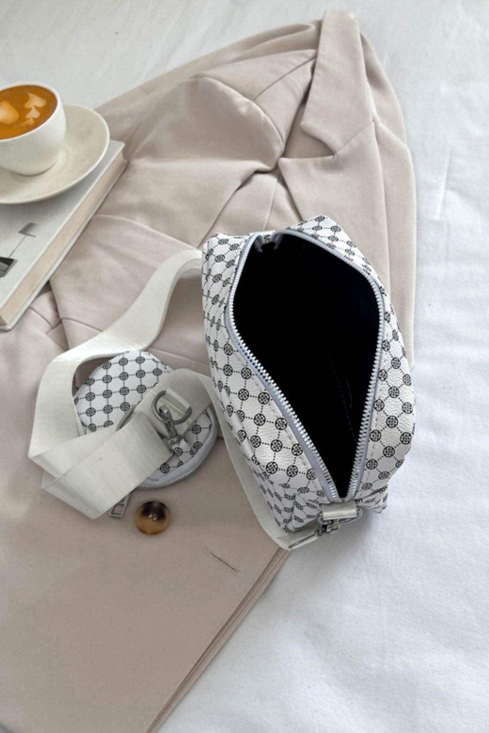 Geometric Leather Shoulder Bag with Small Purse
