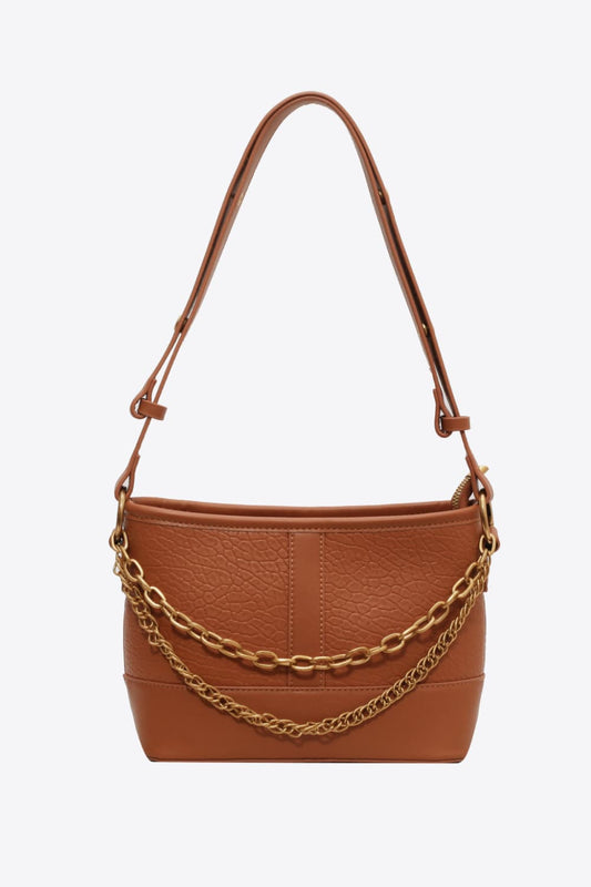 Leather Shoulder Bag with Gold Chains