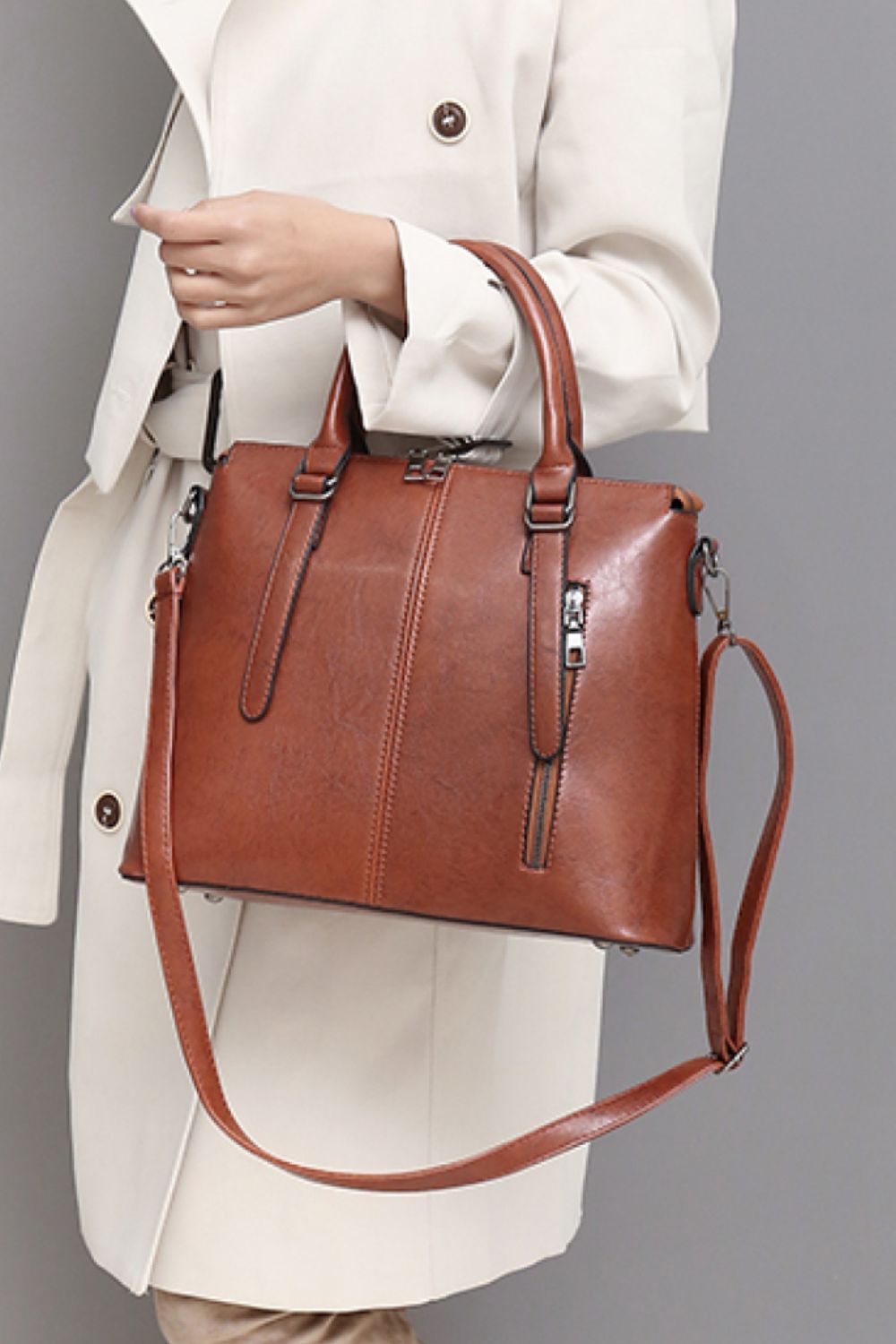 Leather Handbag with Shoulder Strap